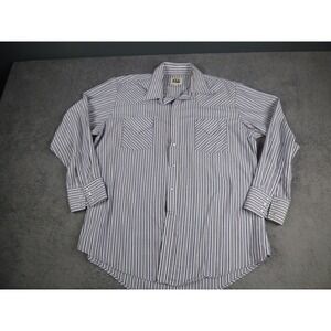 Ely Cattleman Mens XL Western Pearl Snap Shirt Blue White Stripe Long Sleeve L/S